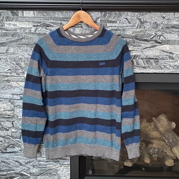 Vans Off the Wall Crewneck Striped Sweater, Size Small, Blue and Grey - Picture 1 of 10